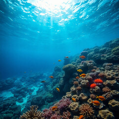 Fototapeta premium Pristine Plastic-Free Ocean with Vibrant Marine Life and Coral Reefs