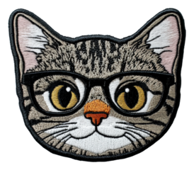 Adorable cat face patch with glasses creative craft home. Patch design isolated