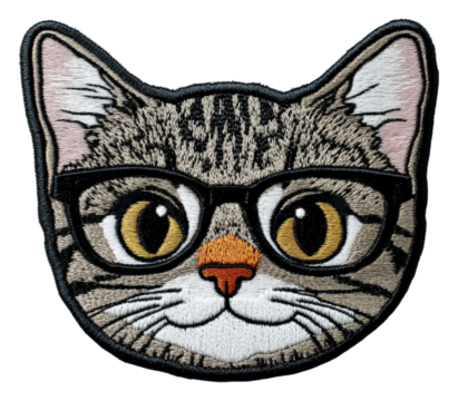 Adorable cat face patch with glasses creative craft home. Patch design isolated