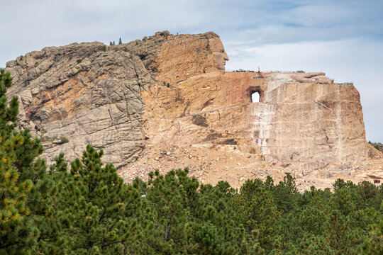 Looking Through the Forest to the Crazy Horse Monument in the Black Hills of South Dakota, One Mile Away, Progress as of September 1, 2023