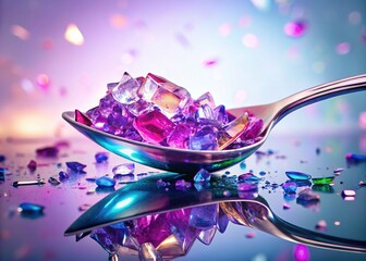 Close-up Macro: Broken Glass Spoon, Pink Lavender Hues, Fresh Splash Effect