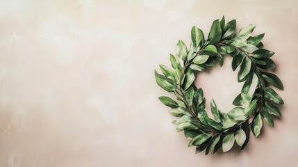 Fototapeta premium Green Leaf Wreath on Neutral Background for Home Decor and Design