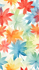 Watercolor colorful acer leaves pattern abstract graphic poster background