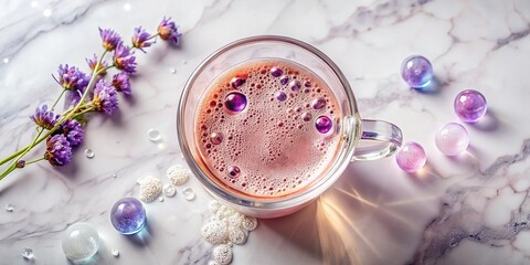 Eco-Friendly Double-Walled Glass Mug with Floating Bubbles - Overhead Shot