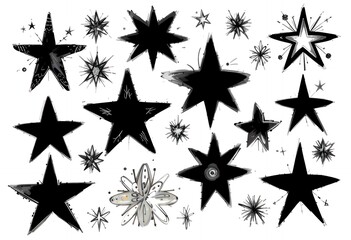 Obraz premium Starry Night Star Ornaments in Artistic Black and White Hand Drawn Style