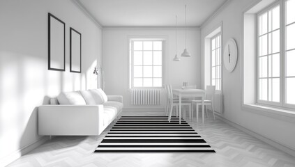 Fototapeta premium Minimalist white living room interior design
