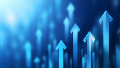 Blue background with upward arrows representing growth and progress  -  