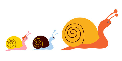 Cute snail family, mother and kids. Cartoon style character. Colorful Vector flat illustrations. © guzelika