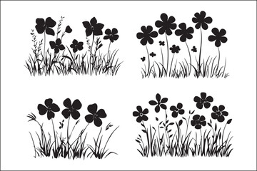 Elegant Wildflower Meadow Silhouettes Vector – Nature Inspired Design.