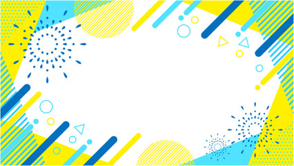 Obraz premium 打ち上げ花火入り 抽象的な幾何学模様のフレーム素材 チラシ・Web・動画背景素材16:9サイズ 水色 青 シアン イエロー