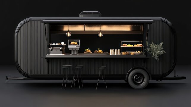 Sleek Black Mobile Food Truck Design: Modern Culinary Experience on Wheels