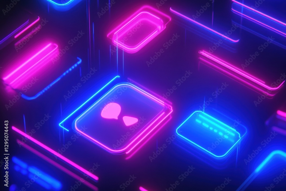 Aufkleber Floating message bubbles and glowing notifications in a vibrant social media chat interface at night. Generative AI