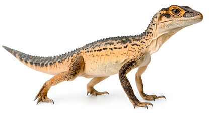 Naklejka premium Adorable Baby Lizard in Profile Against White Background