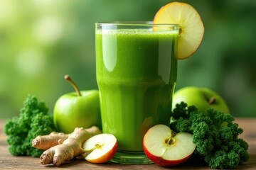 Fototapeta premium Kale-Apple-Ginger Smoothie: A Vibrant Green Treat..Original Title: Finding Happiness in a World of Chaos.Create an alternative ...