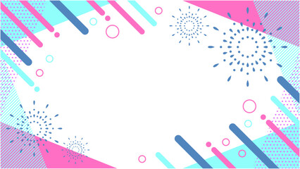 打ち上げ花火入り 抽象的な幾何学模様のフレーム素材 チラシ・Web・動画背景素材16:9サイズ ピンク マゼンタ シアン 水色