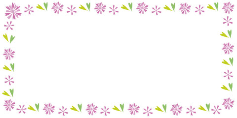 Spring purple floral and green leaves background. Spring flower and leaves decoration illustration for spring blooming design. Vector illustration.