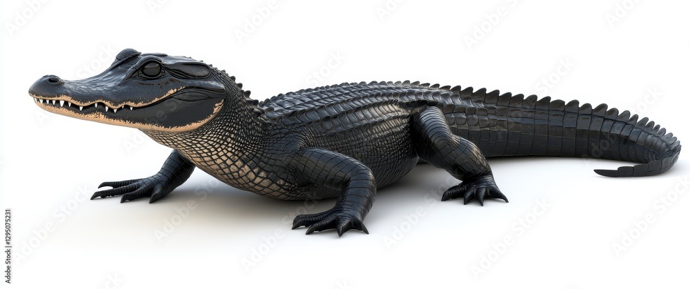 Poster realistic 3d render of an alligator on a white background with detailed textures and sharp features 