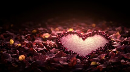 A vibrant purple heart is beautifully encircled by delicate purple flowers and lush green leaves, creating a harmonious and enchanting visual display.