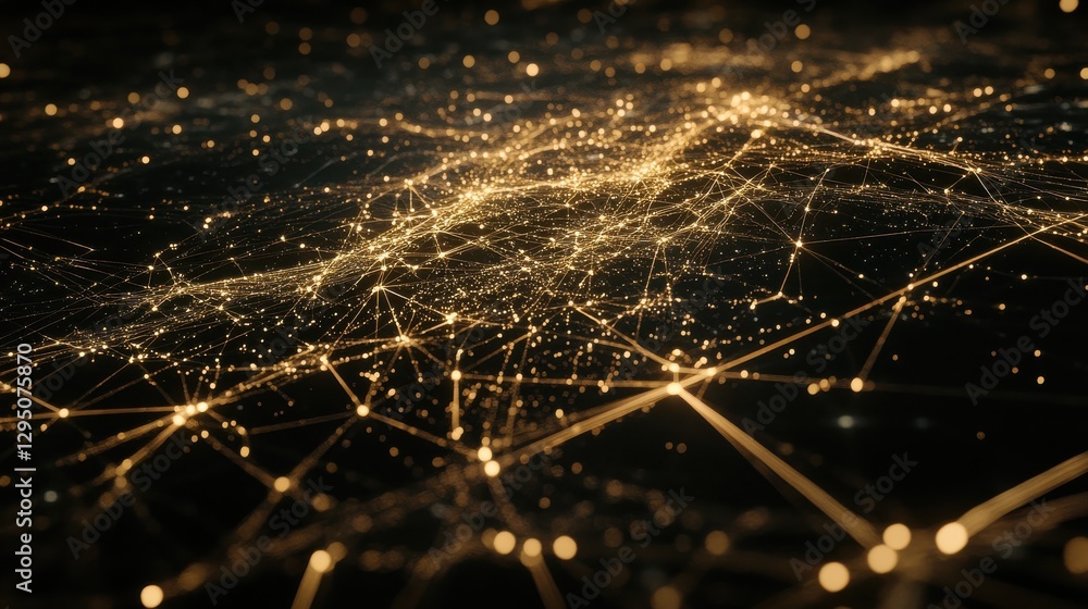 Poster abstract representation of network connections with glowing lights and nodes on dark background