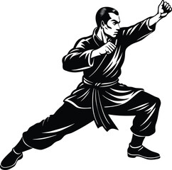 Obraz premium Kung Fu Master in Action Silhouette.