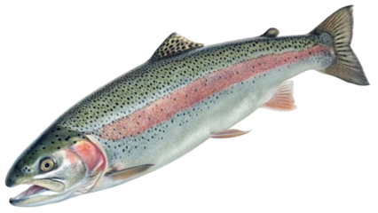 Close up rainbow trout fish isolated on white background. Suitable for marketing or business purposes. PNG file
