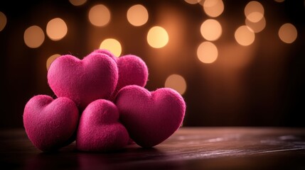 Fototapeta premium A collection of pink hearts is neatly stacked together on a table, creating a visually appealing arrangement that showcases their vibrant color and shape.