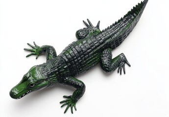 Fototapeta premium Realistic Green Toy Crocodile Positioned on White Background for Playful Decor and Educational Purposes