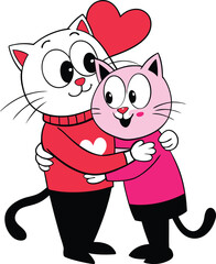 Fototapeta premium Cute Cartoon Cats in Love Holding a Heart.