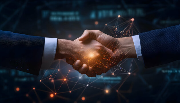 Businessmen handshake with a global stock market graph and network connection background  - 