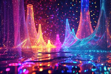 Vibrant Neon Glow Background with Shimmering Lights and Colorful Splashes