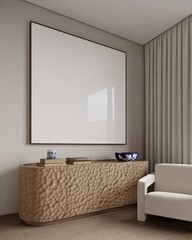 Mockup de cuadro cuadrado grande  en una sala acogedora, 3d render