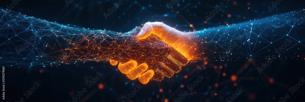 Leinwandbilder glowing handshake symbolizing business connection and collaboration in a digital environment. genera