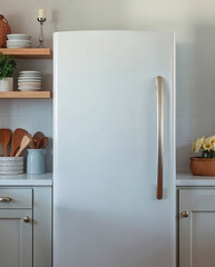 Refrigerator in kitchen mockup