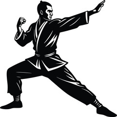 Naklejka premium Kung Fu Master in Action Silhouette.