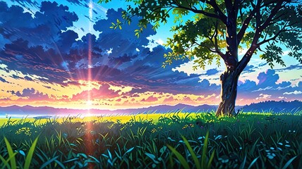 Nature anime landscape background