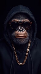 Cool Ape in Hoodie, Shades, and Gold Chain