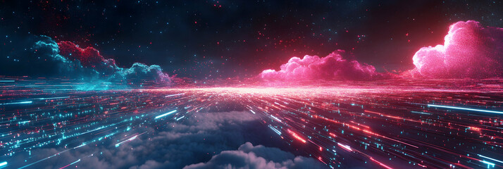 Obraz premium Cloud computing transferring big data, futuristic digital technology background -