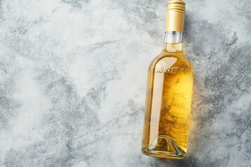 A bottle of wine rests elegantly on a wooden table, capturing the essence of relaxation and sophistication in a serene setting.