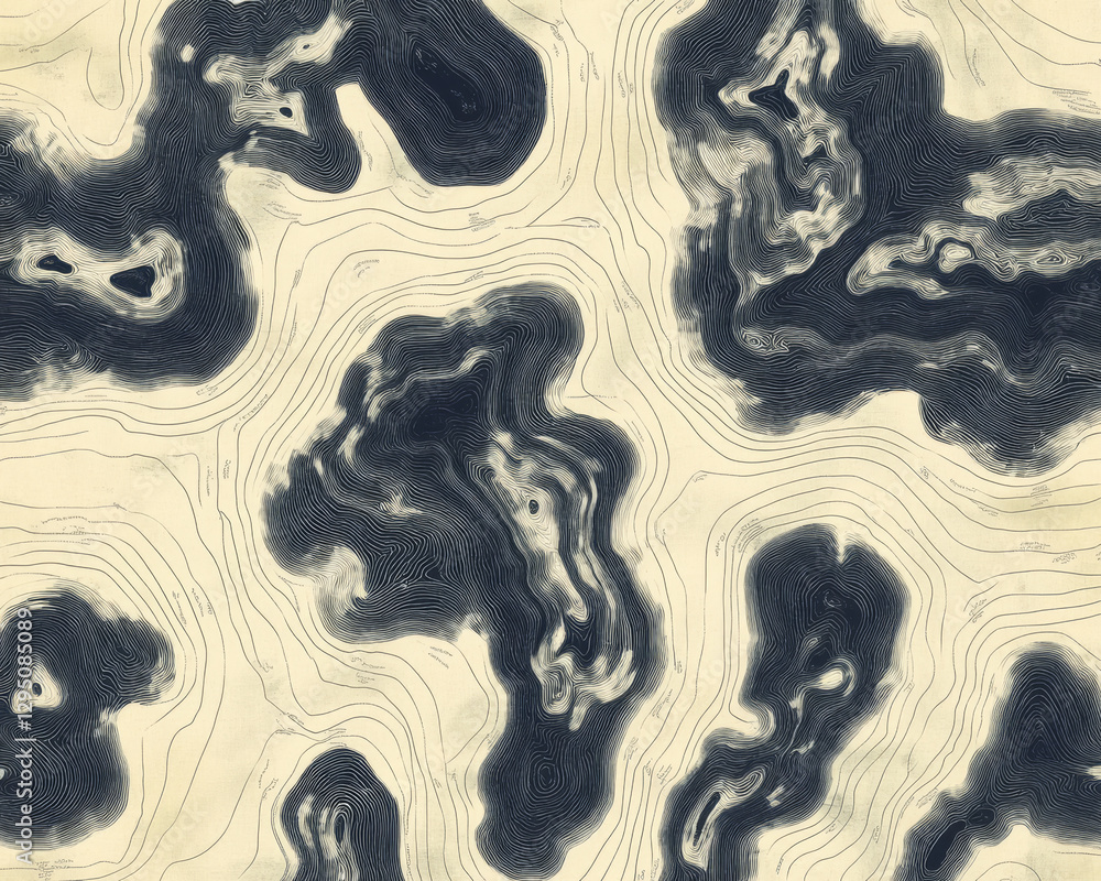 Aufkleber abstract topographic map pattern with dark contours on light background
