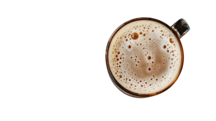 Glass of beer with foam seen from above on transparent background