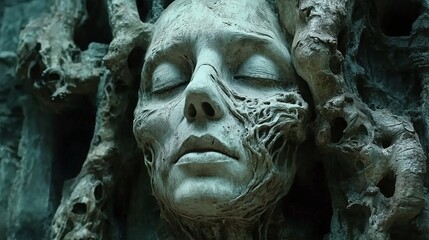 Mystical Decayed Figure in Stone &ndash; Gothic Horror Aesthetic