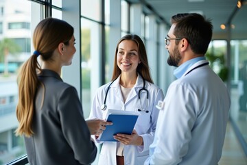 A Diverse Group of Health Professionals Engaging in Discussion with a Patient at a Modern Medical Facility