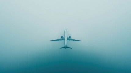 A colorful arafplane soars through a foggy sky, creating a captivating contrast against the misty backdrop, evoking a sense of adventure and exploration.