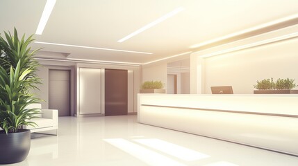 Fototapeta premium Bright Office Reception with Modern Design Elements