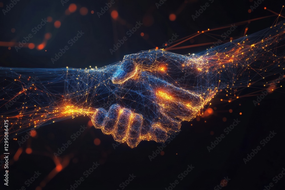 Aufkleber Glowing handshake symbolizes partnership and business connections through intricate abstract lines and illumination. Generative AI