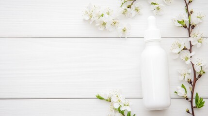 A white bottle with a matching cap rests elegantly on a table, showcasing its minimalist design and creating a clean aesthetic.