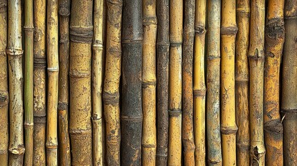 Obraz premium Close-up bamboo wall, natural texture, outdoors