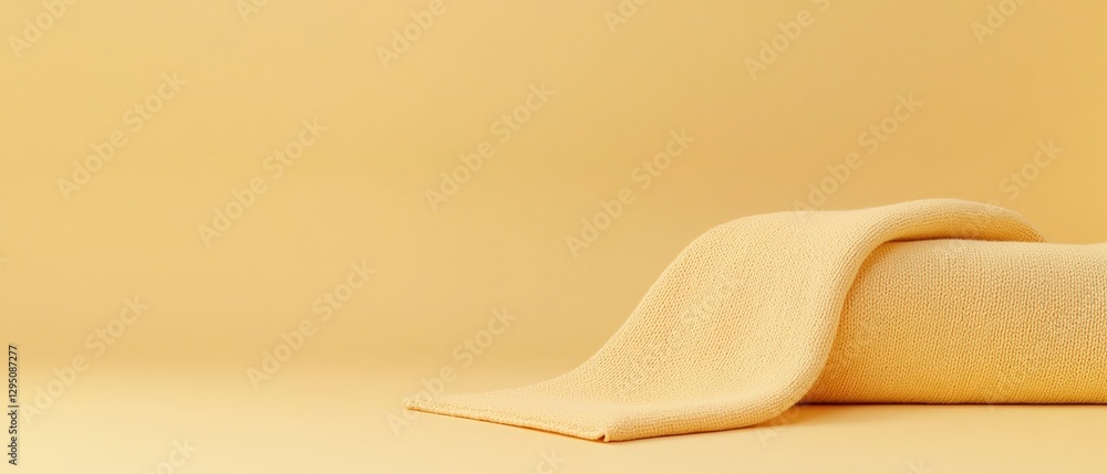 Poster self care routine concepts. soft textured fabric draped on a warm yellow background.