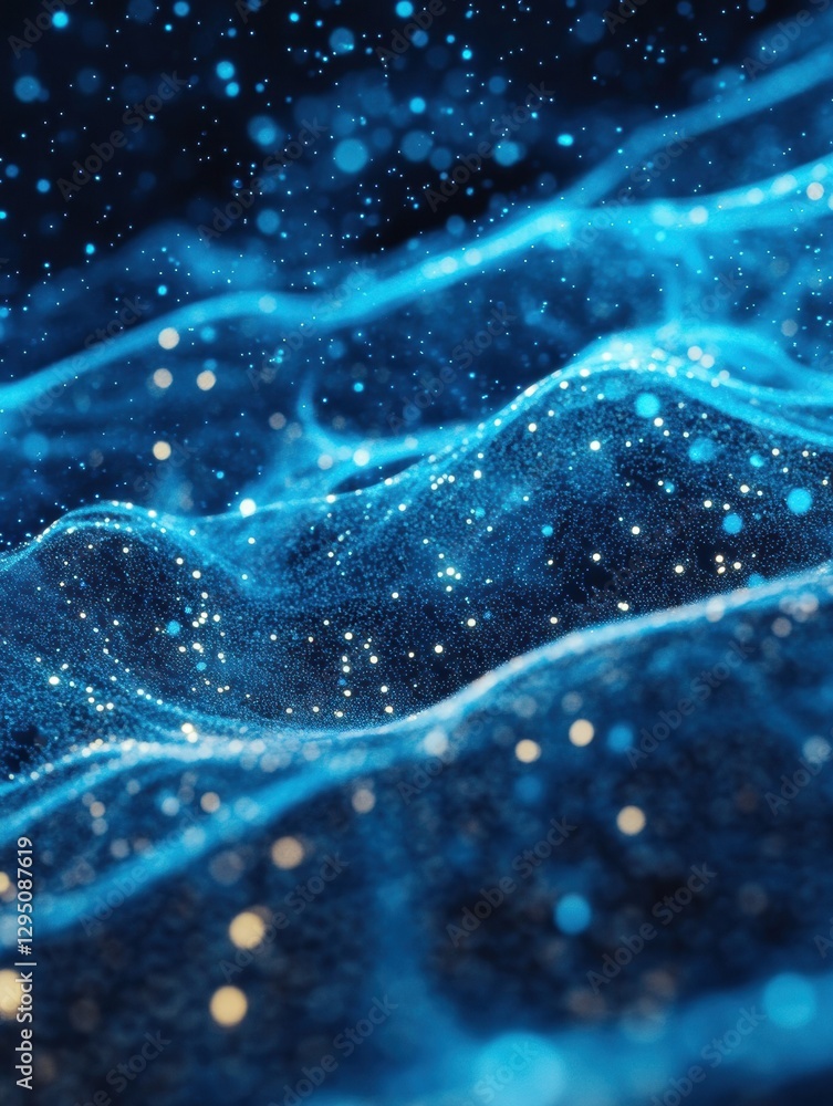 Poster microscopic gas particles suspended in the air create a mesmerizing blue and gold visual pattern at 