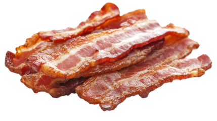 Crispy bacon strips png with transparent background for culinary design projects, food blog illustrations, recipe book graphics, and gourmet marketing materials.